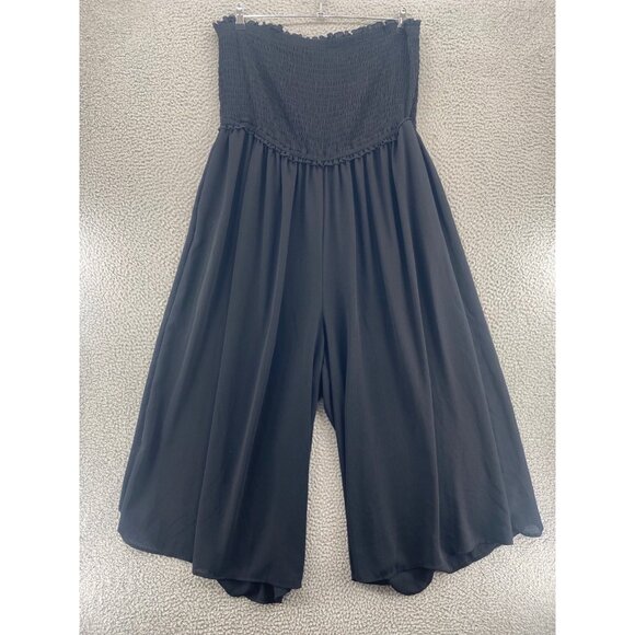 Torrid Jumpsuit Women 3 US 3X Black Smocked Tube Strapless Ruffle Wide Leg Gauzy - Picture 3 of 11